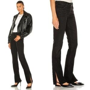 GRLFRND The Hailey Low Rise Slim Boot Black Slit Jeans